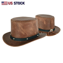HL80111BROWN - Handcrafted Brown Leather TOP HAT shapeable brim - HighwayLeather