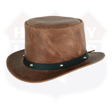 HL80111BROWN - Handcrafted Brown Leather TOP HAT shapeable brim - HighwayLeather