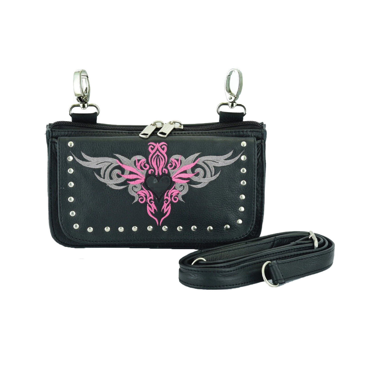 HL80156PINK Clip pouch Pink tribal Heart Leather Bag PINK Women Waist Bag Fanny Pack Motorcycle Biker PINK