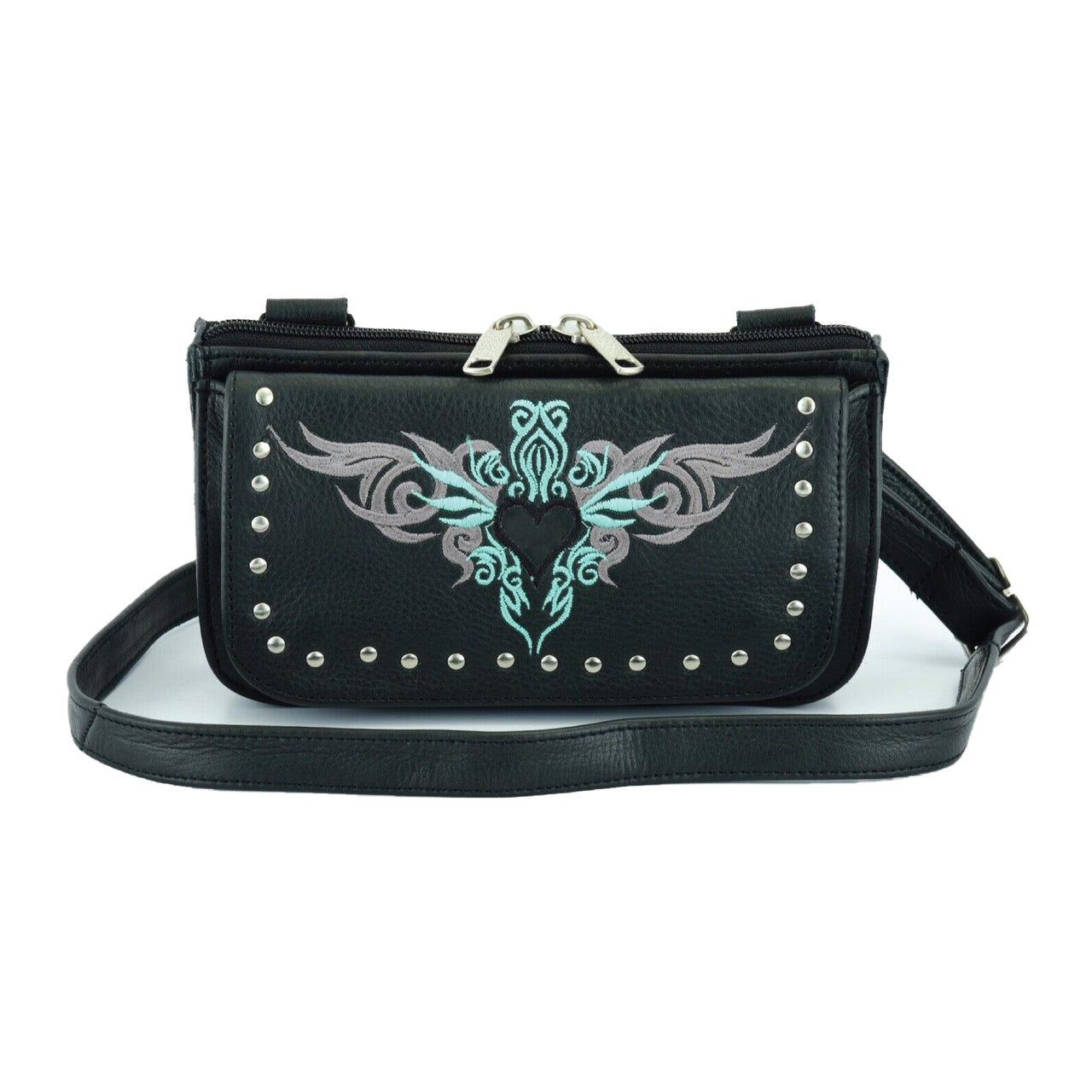 HL80156TEAL Turquoise tribal Heart Hip Clip Leather Bag Women TEAL Waist Bag Fanny Pack Motorcycle Biker TEAL