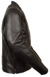 Milwaukee Leather men's vented black leather scooter jacket with kidney padding and front zipper closure.