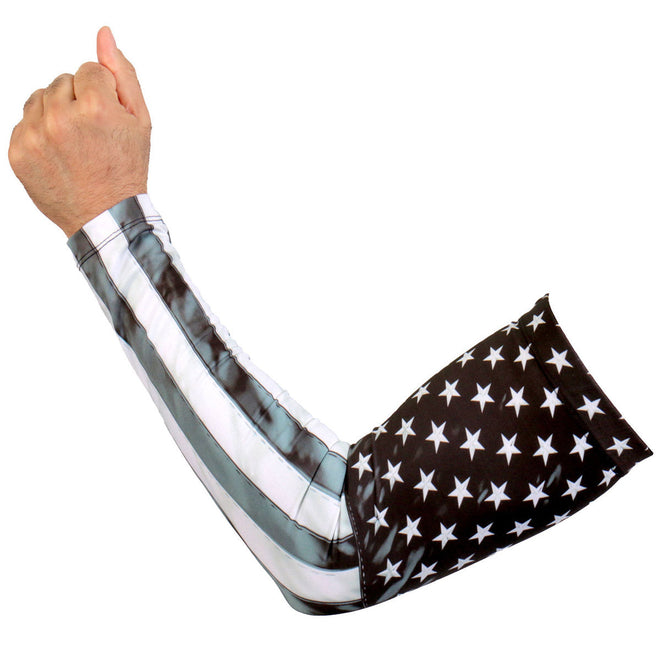 Hot Leathers vintage flag gray arm sleeve, motorcycle accessory, featuring patriotic design, made of durable fabric for arm protection.