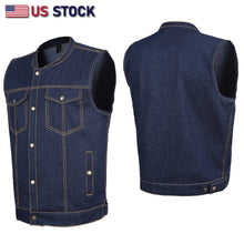 HL21687 BLUE MEN DENIM VEST CONTRAST THREAD M/O 100% COTTON - HighwayLeather