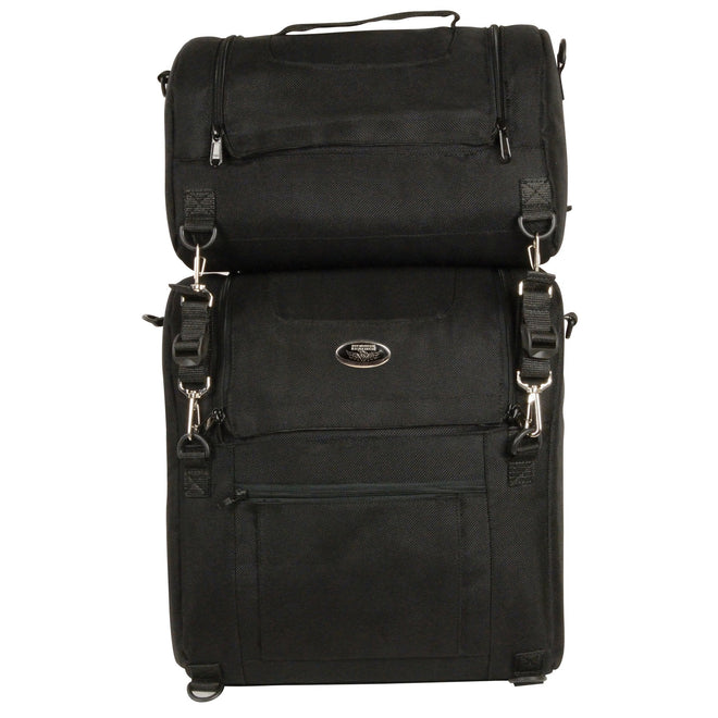 Milwaukee Leather MP8120 black textile motorcycle 2-piece combo sissy bar bag set for bikers, featuring spacious storage and durable design.