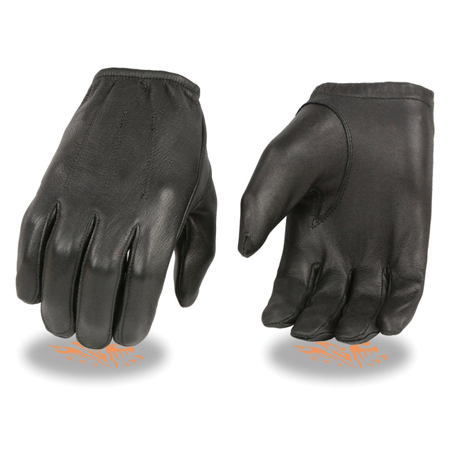 Milwaukee Leather men's black short wrist deerskin unlined leather gloves, showcasing smooth textured design and snug fit.