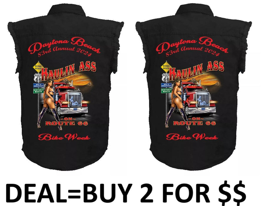 (2 FOR $$) 37400 CUTOFF SLEEVES DENIM SHIRTS - HighwayLeather