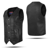 Men's black leather motorcycle vest by Buffalo Leather Gear, featuring a classic V-neck design and biker rider style.