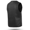 Black men's V-neck leather motorcycle vest by Buffalo Leather Gear, featuring classic biker style and durable design.