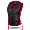 HL14859HOTPINKEYELET WOMEN SIDE LACE VEST  M/O BUFFALO LEATHER BLK - HighwayLeather