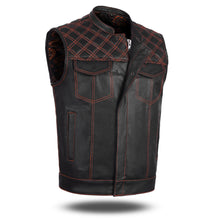 ORANGE HL11693SPTORANGE  Black Men Cross Stitch Club Leather Vest - HighwayLeather