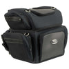 Milwaukee Leather MP8170 black textile motorcycle sissy bar rack bag with double barrel design and five-pocket storage.