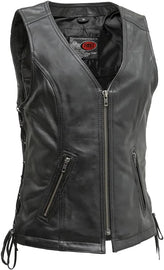 FIL576BLACK | Cindy - Women's Motorcycle Leather Vest - HighwayLeather