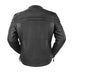 Men's Maverick motorcycle leather jacket from FIRST MFG, featuring black leather with front zipper and quilted shoulder details.