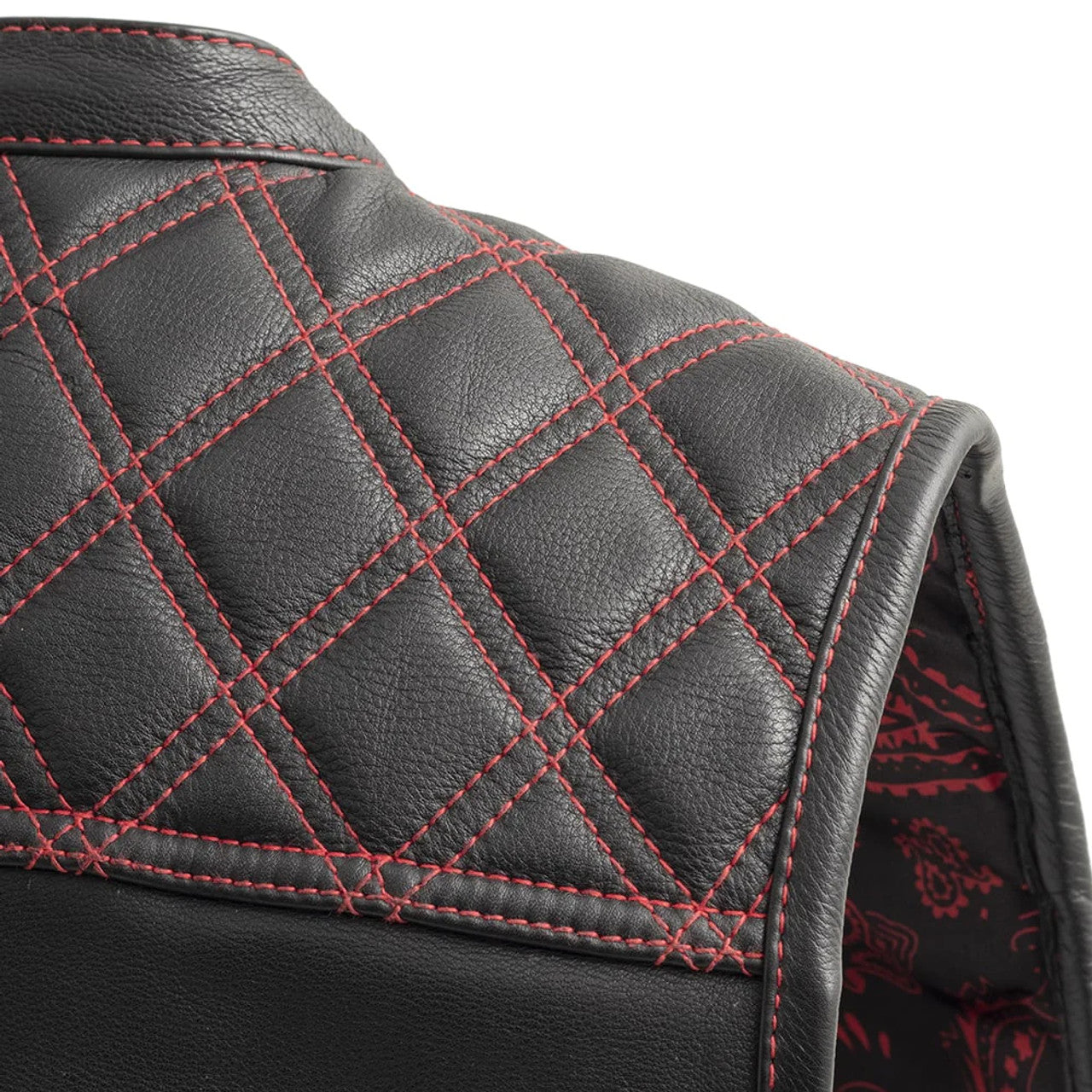 RED FIM693-QLT | Downside - Men's Club Style Leather Vest - Black/Red - HighwayLeather