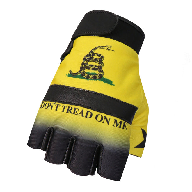 Hot Leathers GVM3011 Leather Don't Tread On Me fingerless gloves with rugged design and reinforced finger openings.