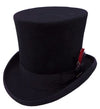 Black wool classic top hat from NATKO INC/ONE FRESH HAT, featuring a tall crown and wide brim, ideal for formal or vintage styles.