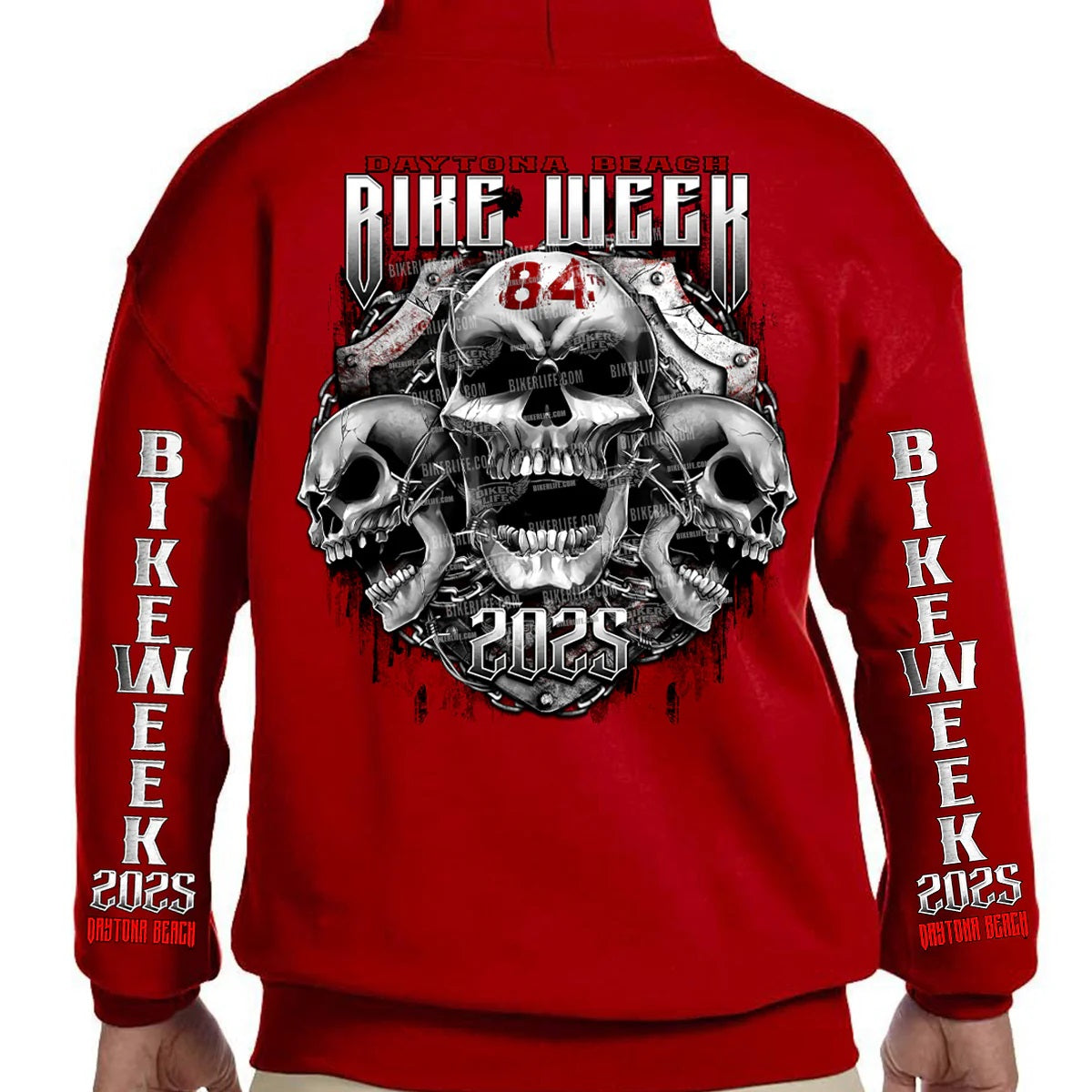 Black Biker Clothing Company hoodie sweatshirt with event-dated design, featuring a comfortable fit and casual style.