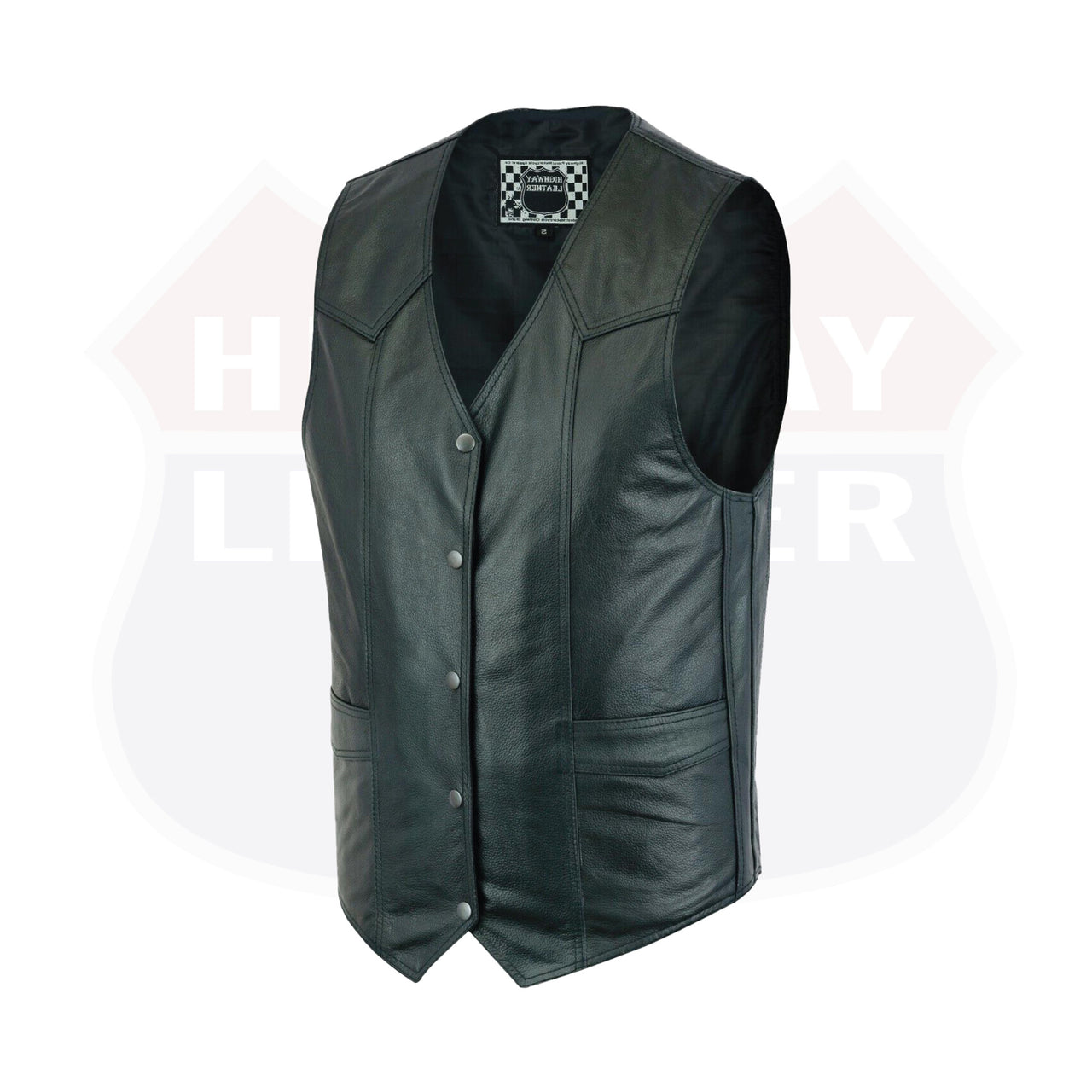 HL11600NKD Men's Motorcycle Leather Vest - The Classic Plain Biker Vest - HighwayLeather