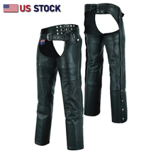 Black HL12840NKD Heavy Buffalo Leather Lined Chaps Motorcycle Riding Biker Chap Black - HighwayLeather