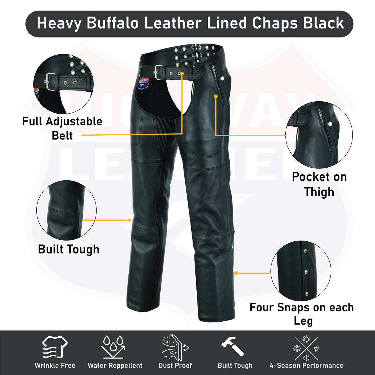 HL12840NKD Heavy Buffalo Leather Lined Chaps Motorcycle Riding Biker ...