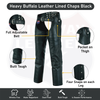 Black HL12840NKD Heavy Buffalo Leather Lined Chaps Motorcycle Riding Biker Chap Black - HighwayLeather
