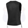 Black women's leather motorcycle vest with side lace details and front zipper by Buffalo Leather Gear, style HL14855SPT.