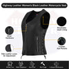 Black women's leather motorcycle vest with side lace details and front zipper from Buffalo Leather Gear, style HL14855SPT.