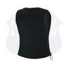 Buffalo Leather Gear women’s denim motorcycle vest with side lace details and two inside ammo pockets, casual and stylish.