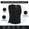Women’s Denim Motorcycle Side Lace Club Vest with 2 Inside Ammo Pocket HL21851 - HighwayLeather
