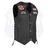 Black men's genuine leather motorcycle biker vest with seven pockets by Buffalo Leather Gear, featuring a rugged design and ANARCHY black detail.