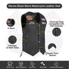 Black men's genuine leather motorcycle vest with seven pockets by Buffalo Leather Gear, featuring a rugged biker style.