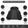 Black men's genuine leather motorcycle biker vest with seven pockets from Buffalo Leather Gear, featuring a sleek ANARCHY design.