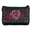Hot Leathers embroidered black heart clip pouch, thigh fan bag with colorful detailing, stylish and compact for on-the-go use.