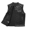 Black Stitch FIM664CNVQ | Hunt Club - Men's Motorcycle Leather & Canvas Vest - HighwayLeather