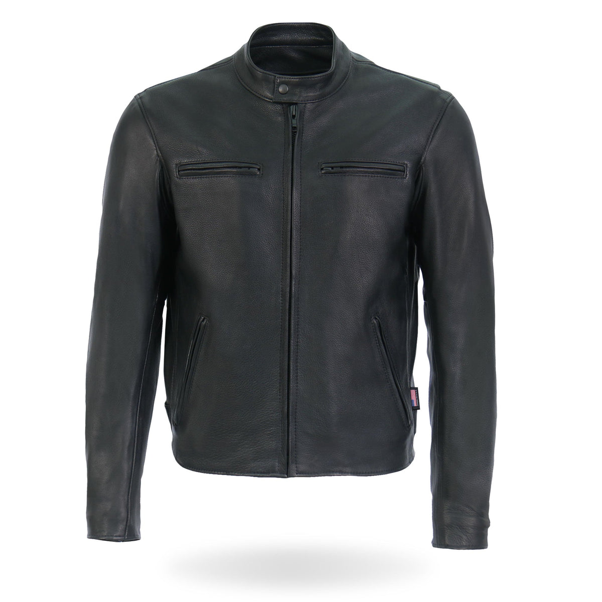 Men's Hot Leathers USA made premium leather motorcycle biker jacket with racer style, featuring classic design details.