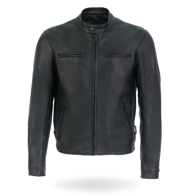 Men's Hot Leathers USA made premium leather motorcycle biker jacket with racer style, featuring classic design details.