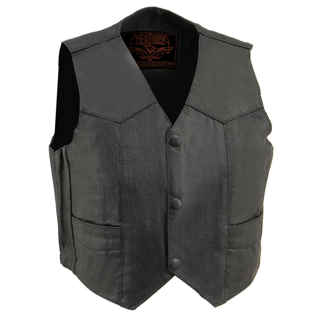 Streetwear × Vintage MOB Genuine Leather Vest Biker Black Motorcycle Snaps Xl