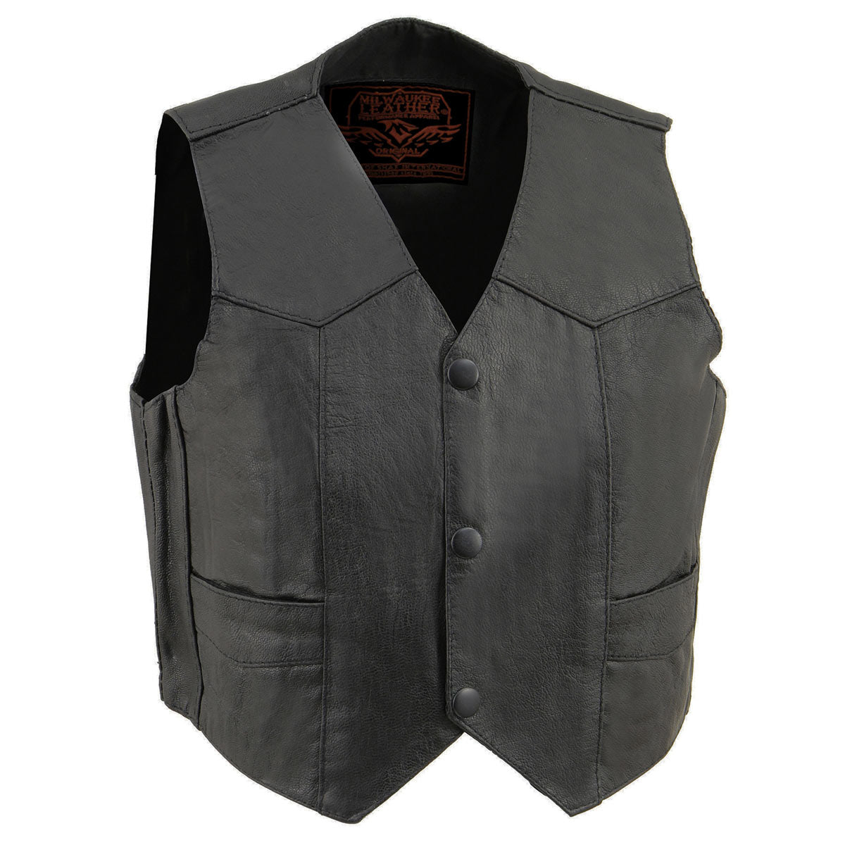 Highway Leather Kid's Traditional Motorcycle Biker Vest - Black Leather, Snap Closure, Unisex, Sizes XS To 3XL, Plain SH2011