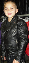Kids leather motorcycle jacket with side lace details from Buffalo Leather Gear, classic biker style for boys and girls.