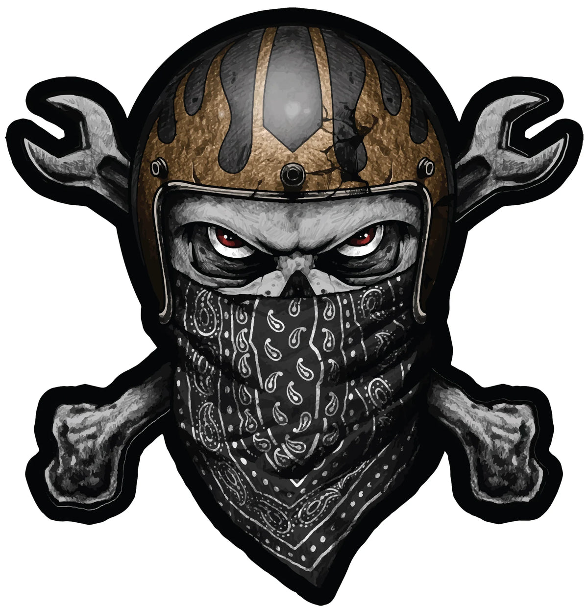Black bandana skull patch by Lethal Threat featuring a skull design, perfect for motorcycle jackets and apparel.