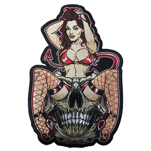 Lethal Threat Devil Girl patch in 11.5x12.5 inches with a detailed devil girl design on fabric.