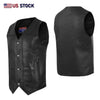 Black men's leather V-neck motorcycle vest by Buffalo Leather Gear, featuring classic biker style and durable design.