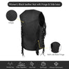 Back callouts of women's fringe vest: V-style yoke and fringe on both back sides
