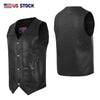 HL3700SPT Men's Black Classic V-Neck Leather Motorcycle Vest | Biker Rider Apparel & Gear