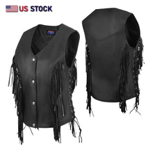 HL14858FRINGE WOMEN SIDE LACE VEST M/O BUFFALO LEATHER BLACK