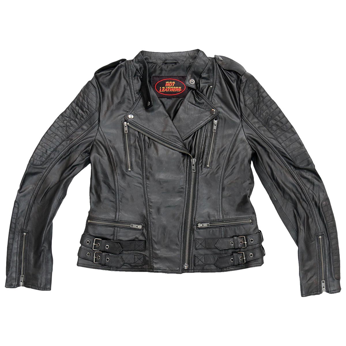 Hot Leathers women's black leather jacket with side buckles, lightweight design, perfect for stylish casual wear.