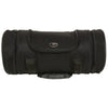 Milwaukee Leather MP8135 large black textile motorcycle sissy roll bag with straps and buckles, designed for biker travel storage.