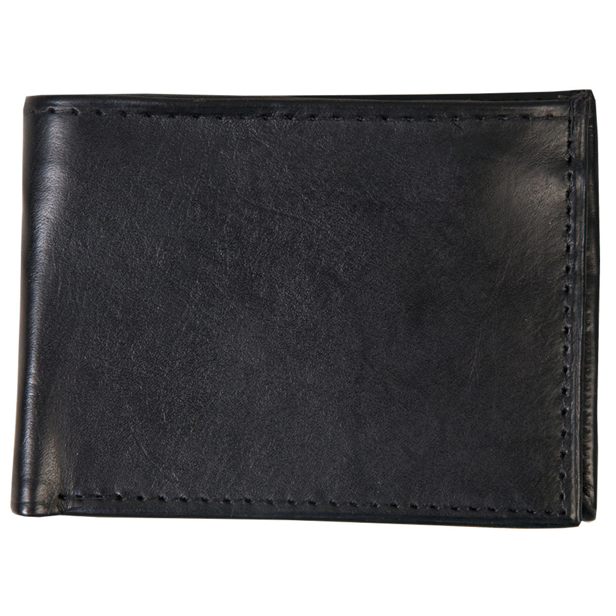 Hot Leathers black leather bi-fold wallet with picture flap, chain attachment, and detailed stitching.
