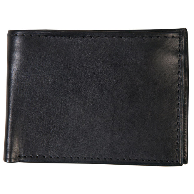 Hot Leathers black leather bi-fold wallet with picture flap, chain attachment, and detailed stitching.