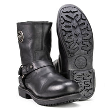 MBM9042 Men's Black Ruf Leather Short Harness Motorcycle Boots w/ Inside Zipper